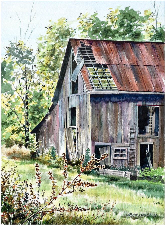 Broken Barn Painting by Rick Mock