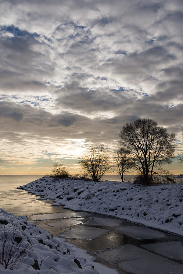 Broken Ice Broken Clouds - a Moody Winter Morning Photograph by Georgia Mizuleva