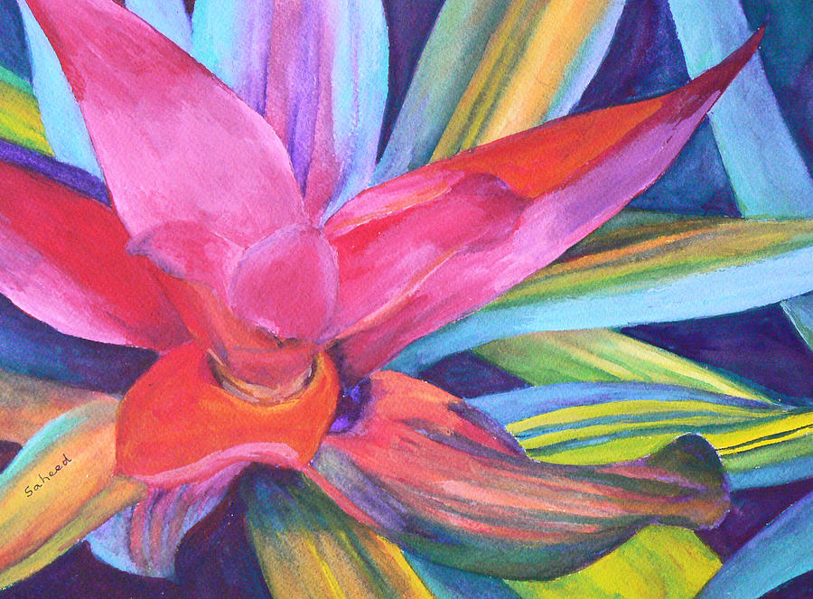 Bromeliad Pink Painting by Margaret Saheed