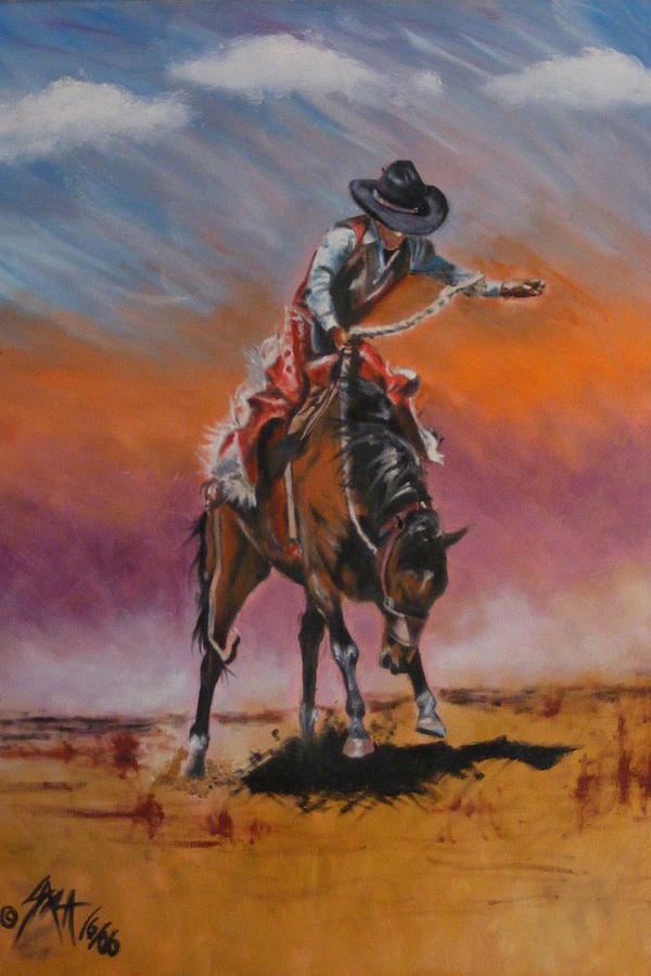 Bronco Riding Painting by Maria Luna | Pixels