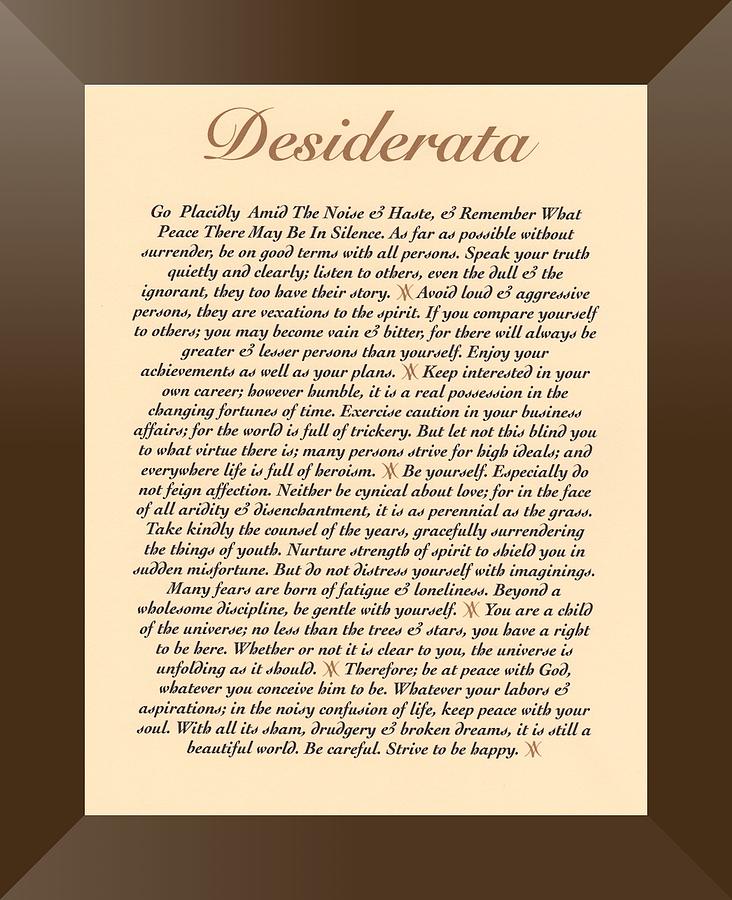 Bronze Frame My Desiderata Poem Mixed Media by Desiderata Gallery