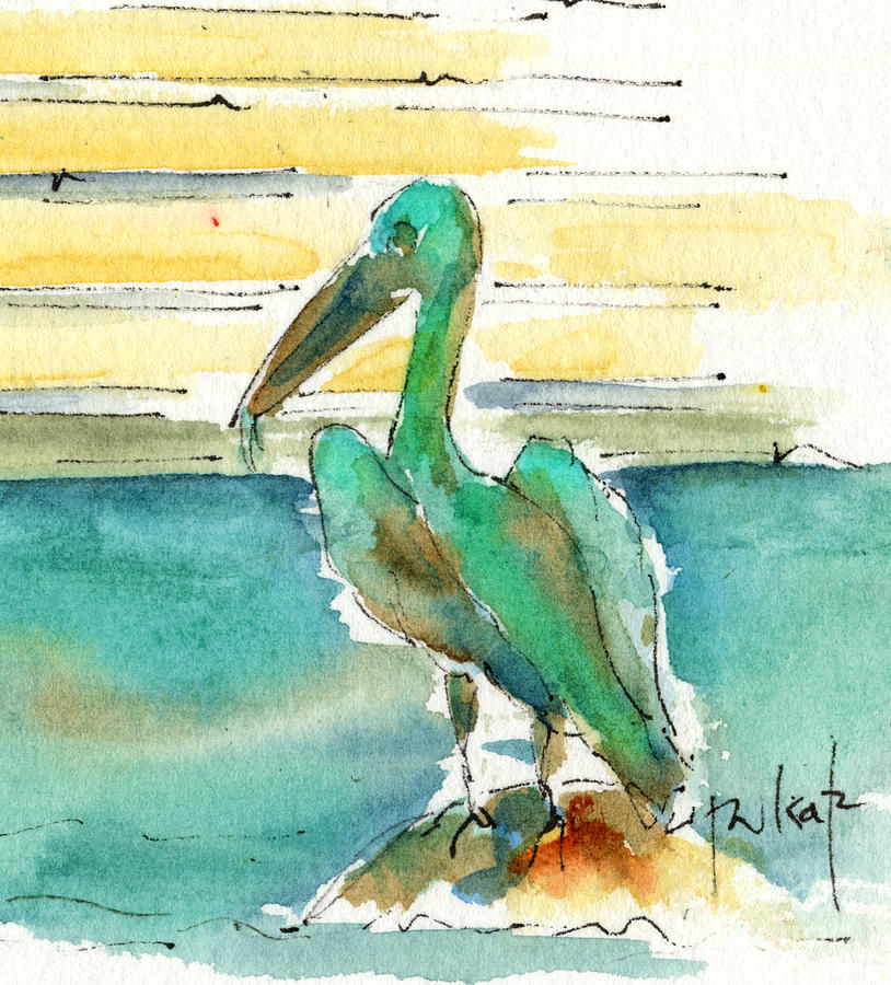 Bronze Pelican Painting by Pat Katz