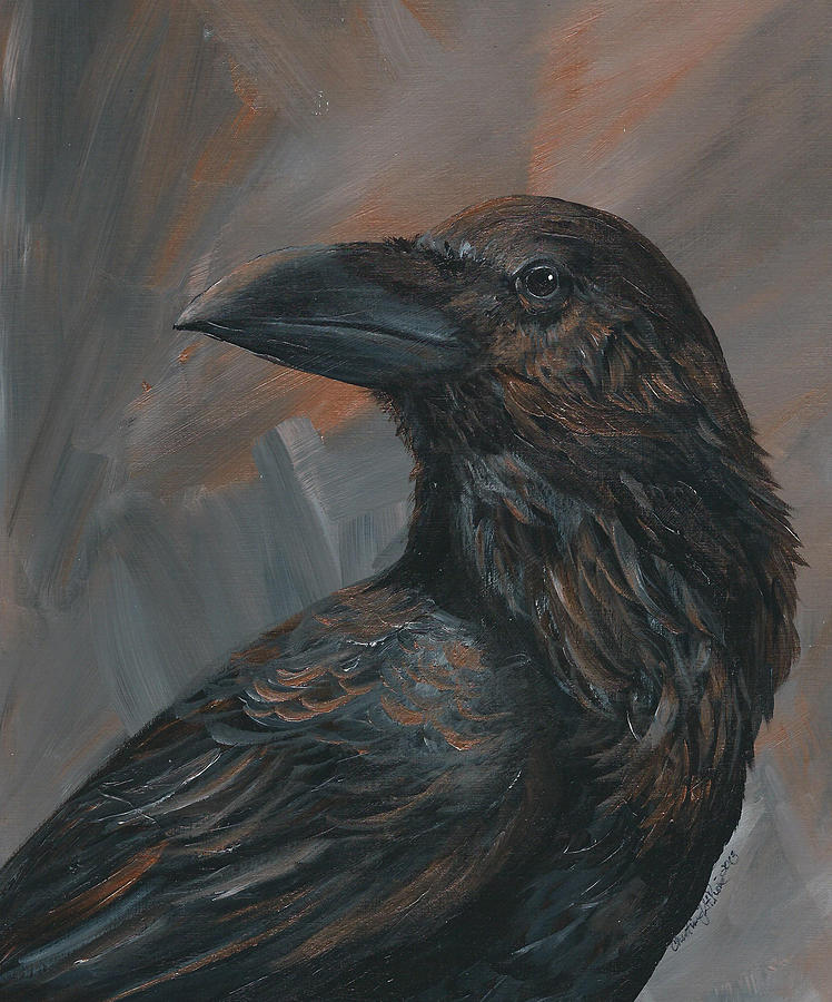 Bronze Raven Painting by Christine StPierre