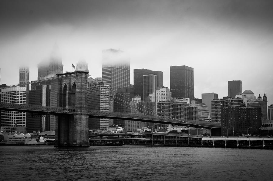 Brooklyn Bridge - Lower Manhattan BW Photograph by Frank Mari