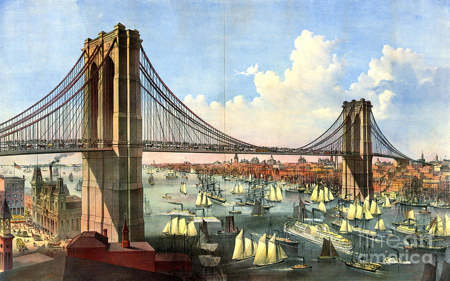 Brooklyn Bridge 1874 Photograph by Padre Art