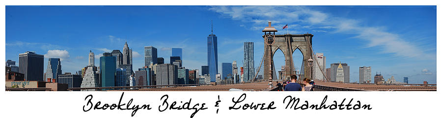 Brooklyn Bridge and Lower Manhattan script Photograph by Paulette B Wright
