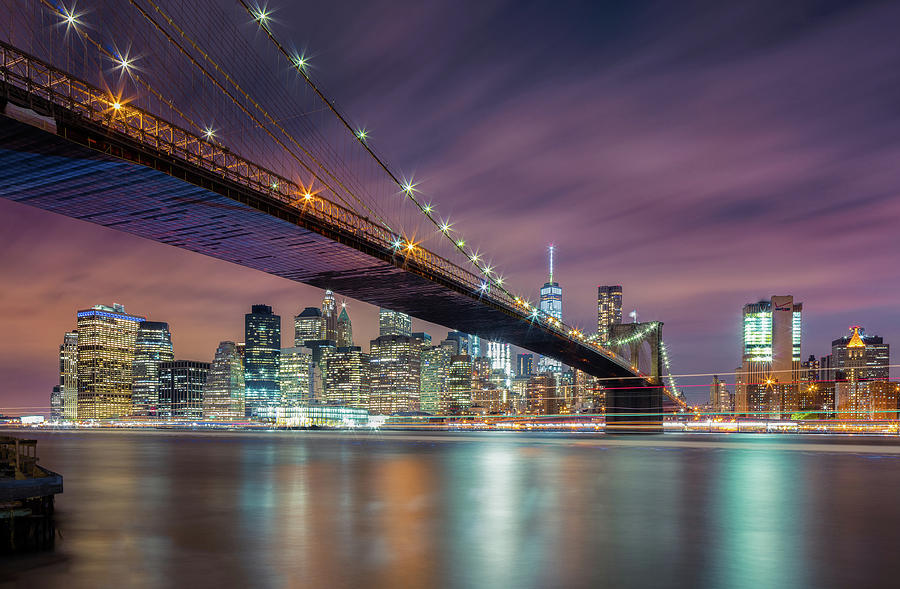 Brooklyn Bridge At Night Photograph by Michael Zheng