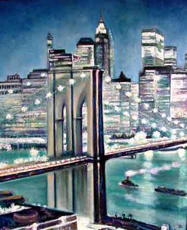 Brooklyn Bridge At Night Painting by Philip Corley