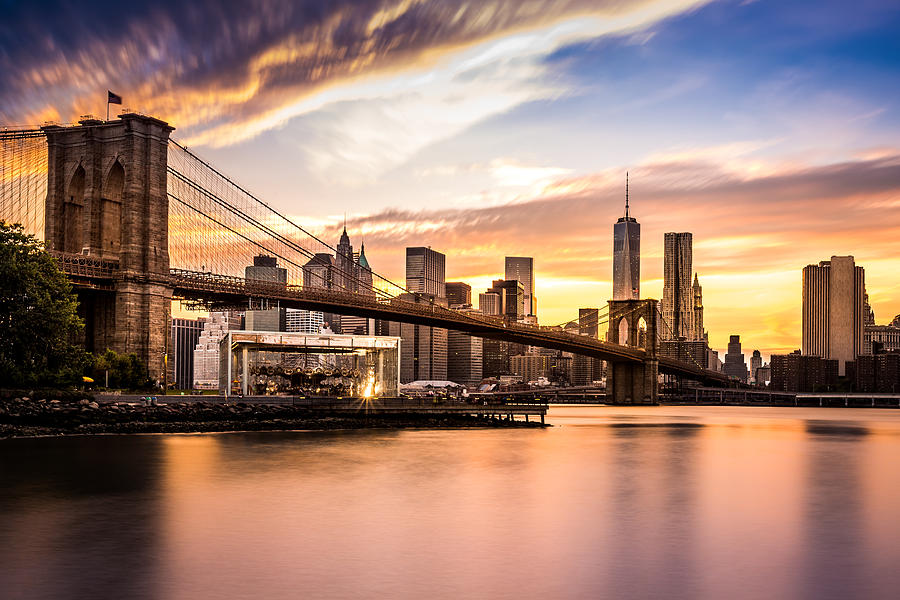 America Photograph - Brooklyn Bridge at sunset  by Mihai Andritoiu