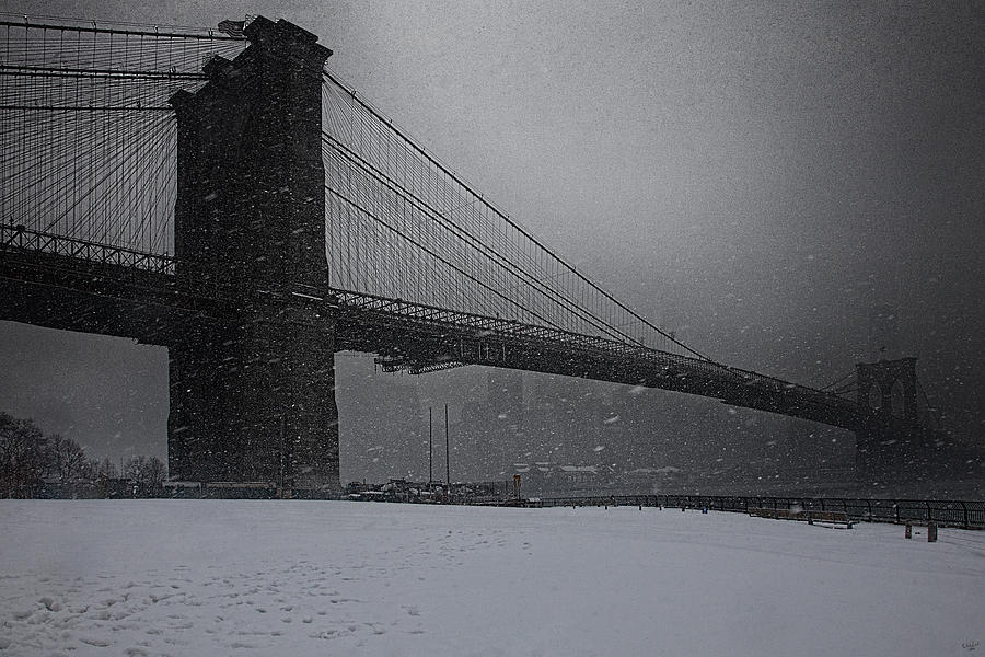 Winter Photograph - Brooklyn Bridge Blizzard by Chris Lord