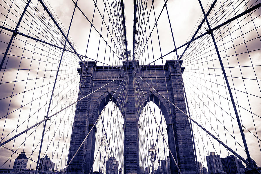 Brooklyn Bridge Close Up With Purple Photograph by Onfokus