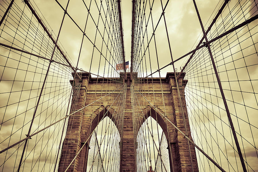 Brooklyn Bridge Close Up With Sepia Photograph by Onfokus