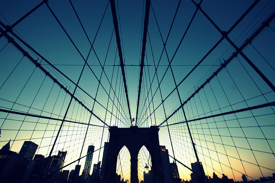 Brooklyn Bridge Cross Processed Photograph by Copyright Ralph Grunewald