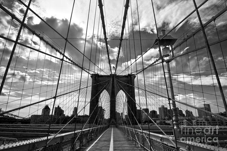 Brooklyn Bridge in New York, black and white Photograph by Delphimages ...