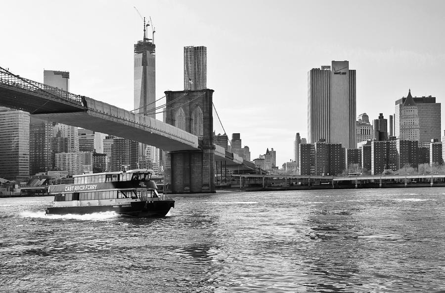 Brooklyn Bridge Ferry in Classic Black and White Photograph by Mitchell R Grosky