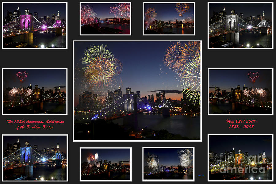 Brooklyn Bridge Fireworks Collage Photograph by Steven Spak
