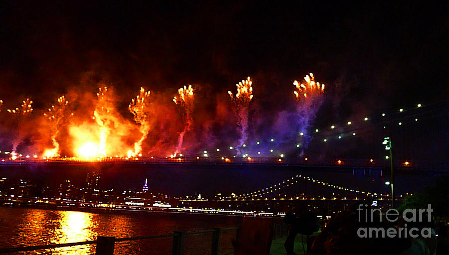 New York Photograph - Brooklyn Bridge Fireworks by Kendall Eutemey New York Photograph - Brooklyn Bridge Fireworks by Kendall Eutemey