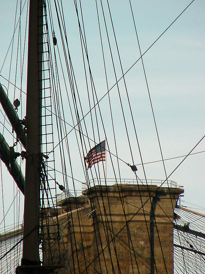 Brooklyn Bridge flag Photograph by Mieczyslaw Rudek