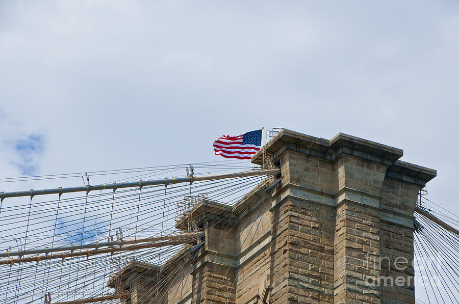 Brooklyn Bridge Flag Ver - 3 Photograph by Larry Mulvehill