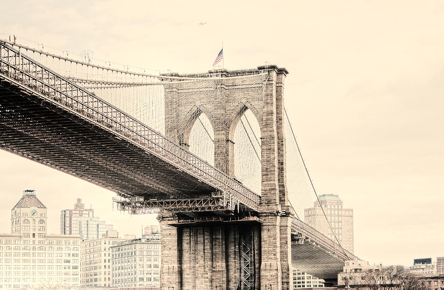 New York City Photograph - Brooklyn Bridge in sepia 2 by Lindley Johnson