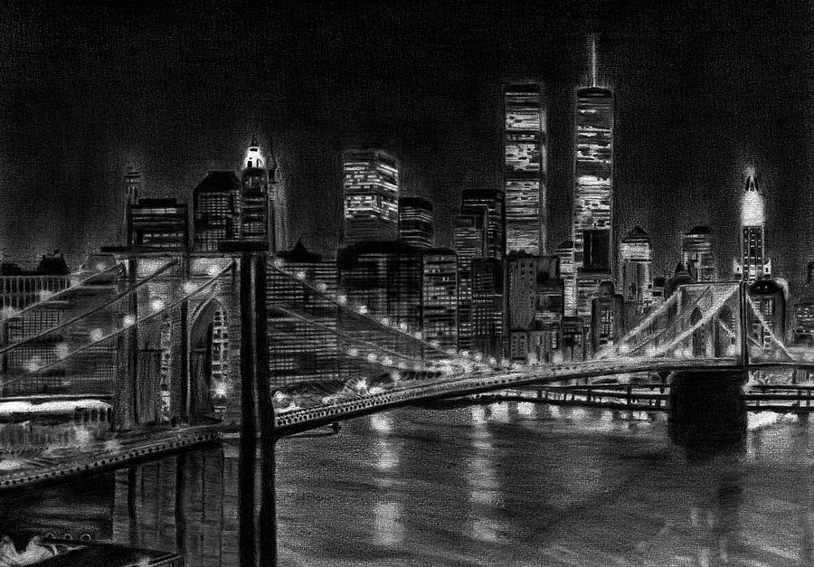 Brooklyn Bridge Drawing - Brooklyn Bridge New York by David Rives