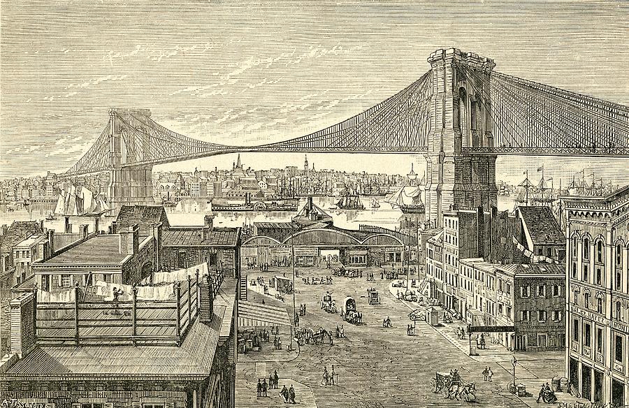 Bridge Painting - Brooklyn Bridge, New York, United States Of America In The 19th Century by American School