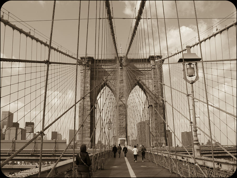 Brooklyn Bridge Sepia Photograph by Frank Winters