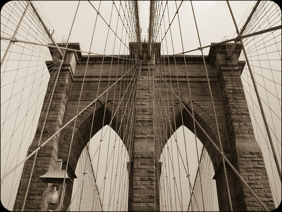 Brooklyn Bridge Tower Sepia Photograph by Frank Winters