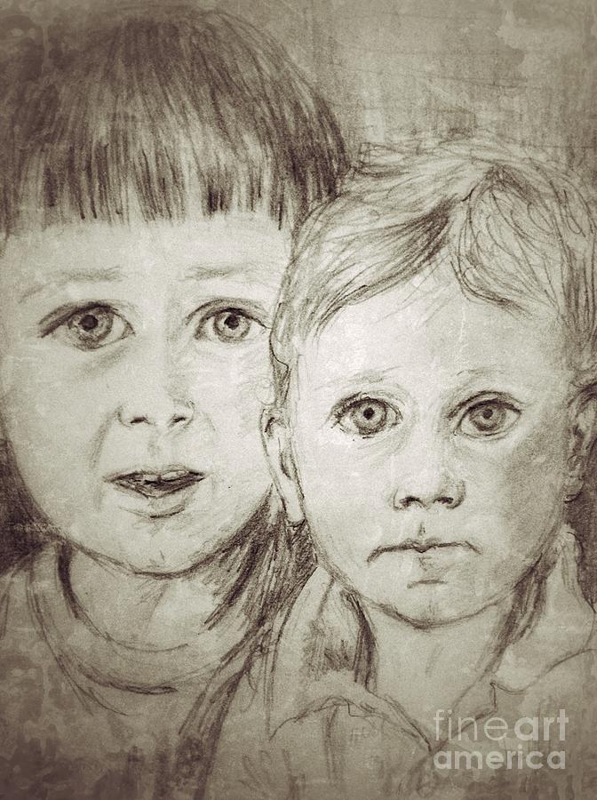 Brothers 2 Drawing by Joan-Violet Stretch