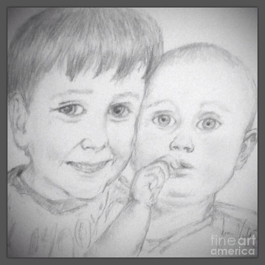 Brothers Pencil Sketch Drawing by Joan-Violet Stretch