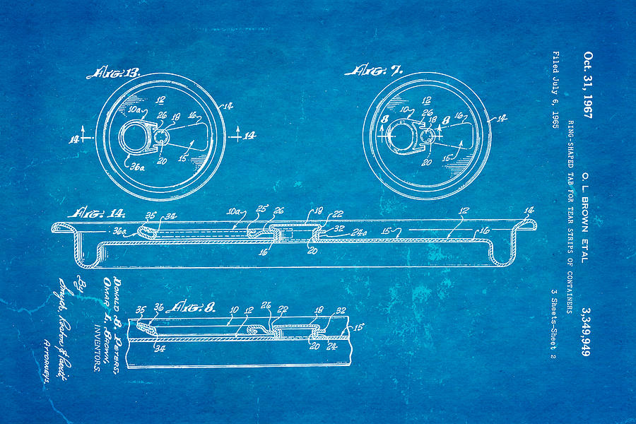 Vintage Photograph - Brown Can Ring Pull Patent Art 2 1967 Blueprint by Ian Monk