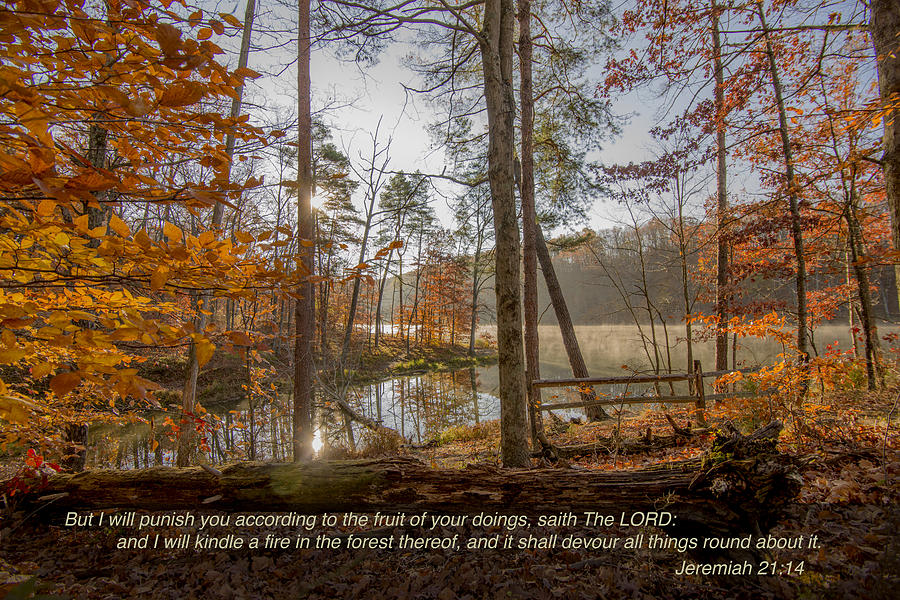 Brown County State Park Nashville Indiana Biblical Verse Ogle Lake Jeremiah  Photograph by David Haskett II