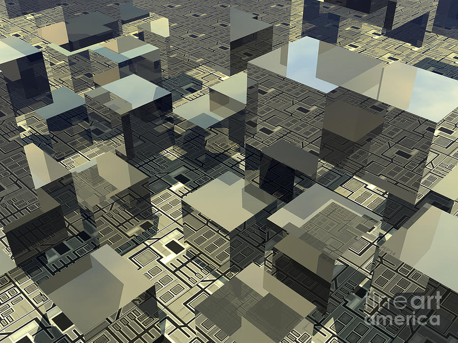 Brown Cubes On Motherboard  Digital Art by Phil Perkins