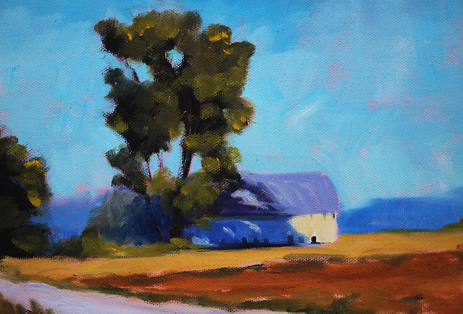 Brown Farm Landscape Painting by Nancy Merkle