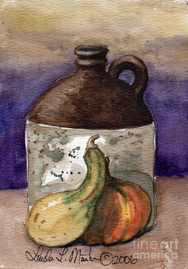 Brown Jug and Gourds Painting by Linda L Martin