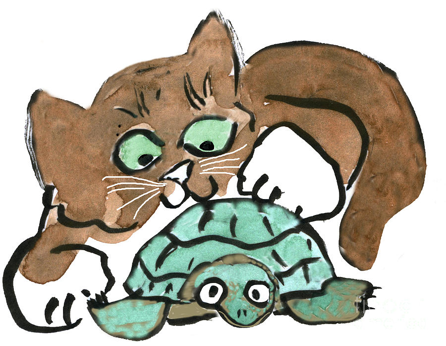 Brown Kitten Todd Finds a Turtle Painting by Ellen Miffitt