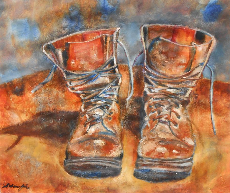 Brown leather Boots Painting by Susan Goh