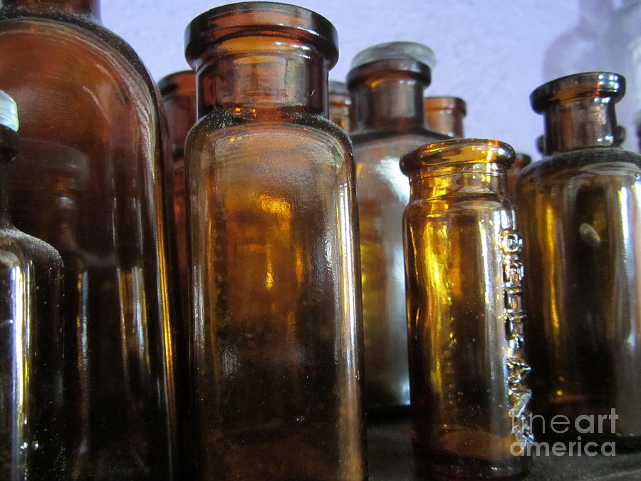 Brown Medicine Bottles - Vintage Photograph by Susan Carella