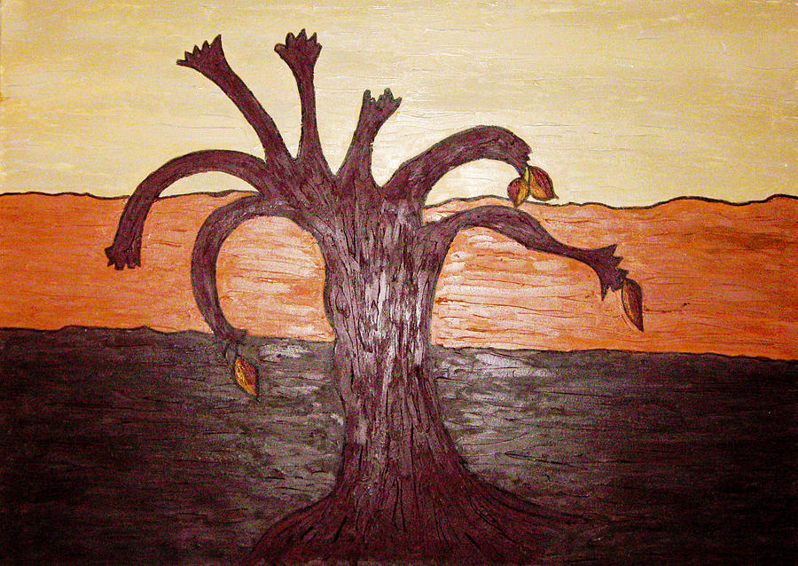 Tree Painting - Brown Ochre Green by Lois Picasso