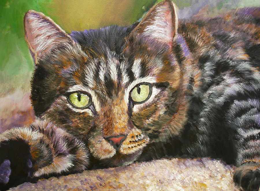 Brown Tabby Relaxing Painting by Mary Jo Zorad