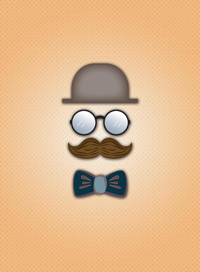 Brown Top Hat Moustache Glasses and Bow Tie Digital Art by Ym Chin