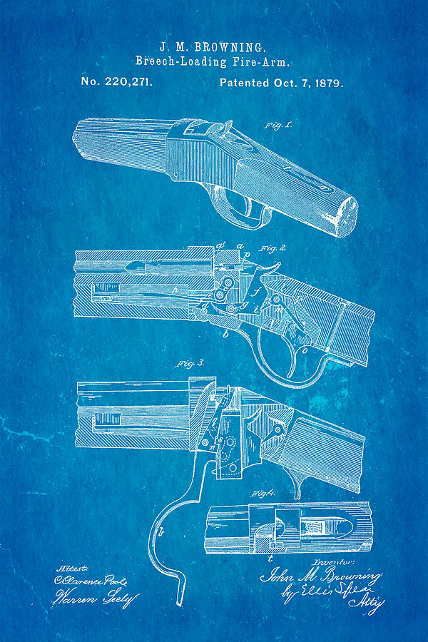 Browning Breech Loader Patent Art 1879 Blueprint Photograph by Ian Monk