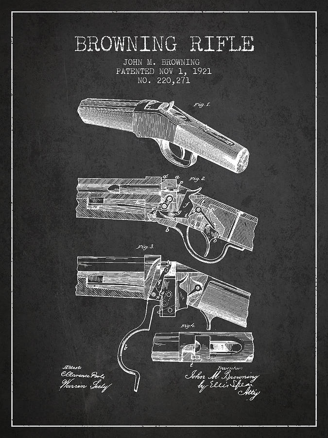 Vintage Digital Art - Browning Rifle Patent Drawing from 1921 - Dark by Aged Pixel