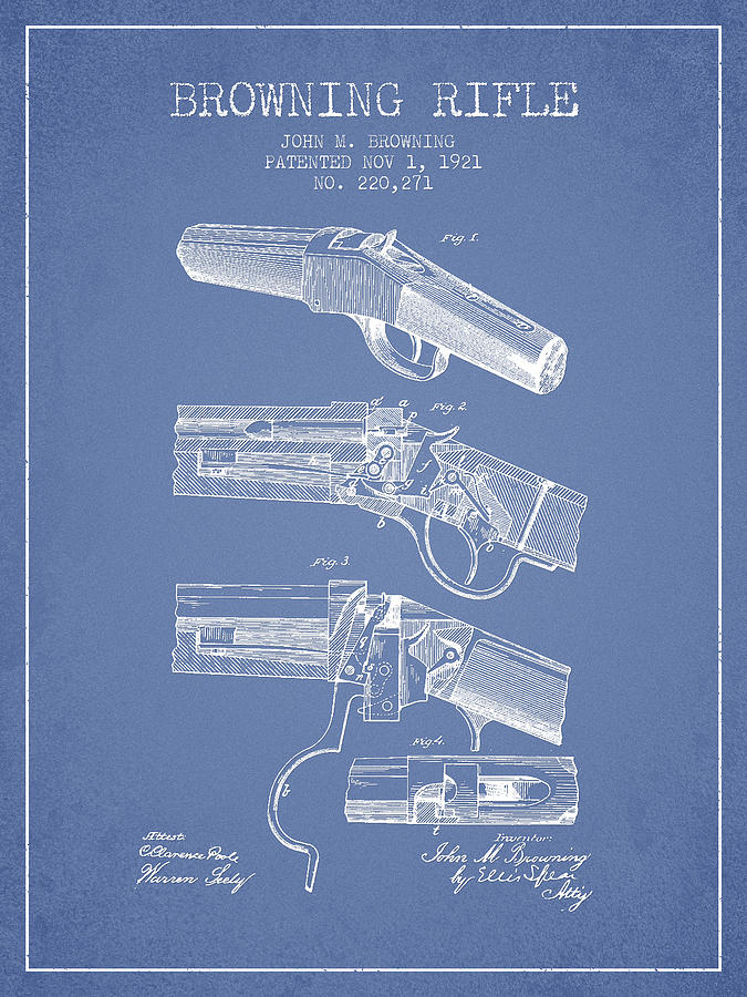 Browning Rifle Patent Drawing from 1921 - Light Blue Digital Art by ...