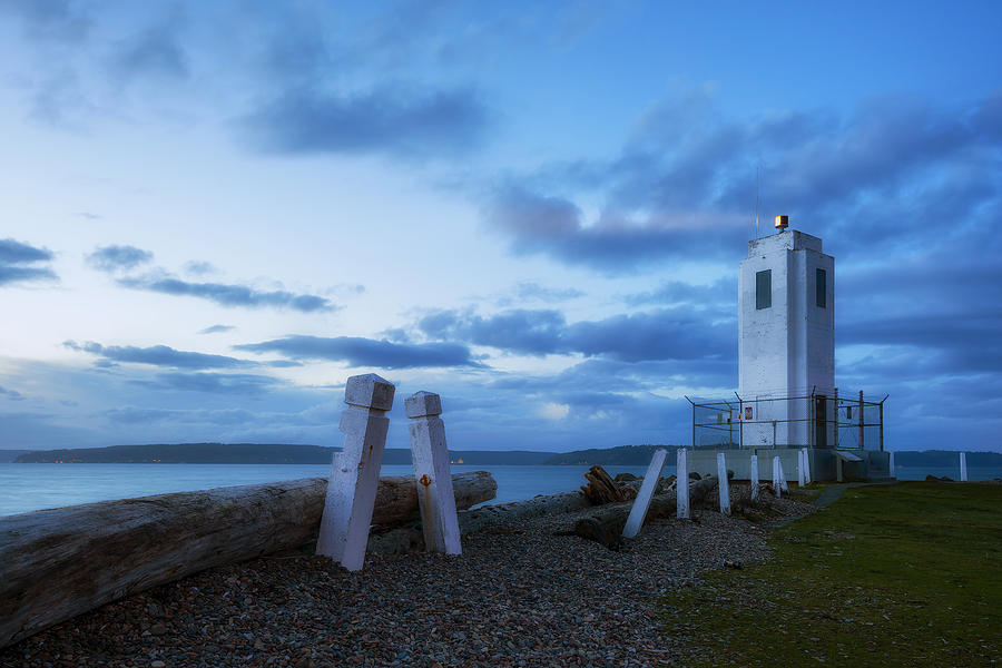 Browns Point Light - Blue Hour Photograph by Ryan Manuel