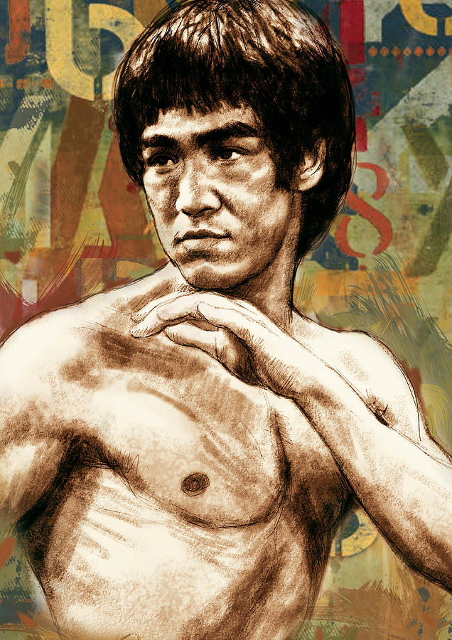 Bruce Lee - Stylised Pop Art Drawing Portrait Poster Drawing by Kim Wang