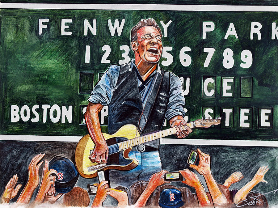 Bruce Springsteen Drawing - Bruce Springsteen at Fenway Park by Dave Olsen