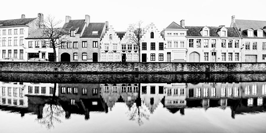 Bruges Building Panorama in Black and White Photograph by Jenny Hudson