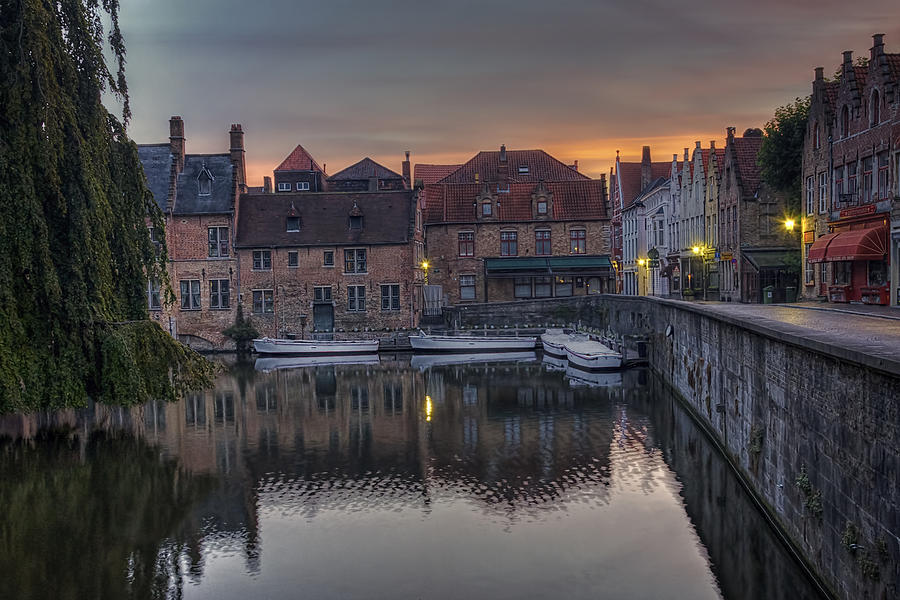 Architecture Photograph - Bruges Canal Dawn by Joan Carroll