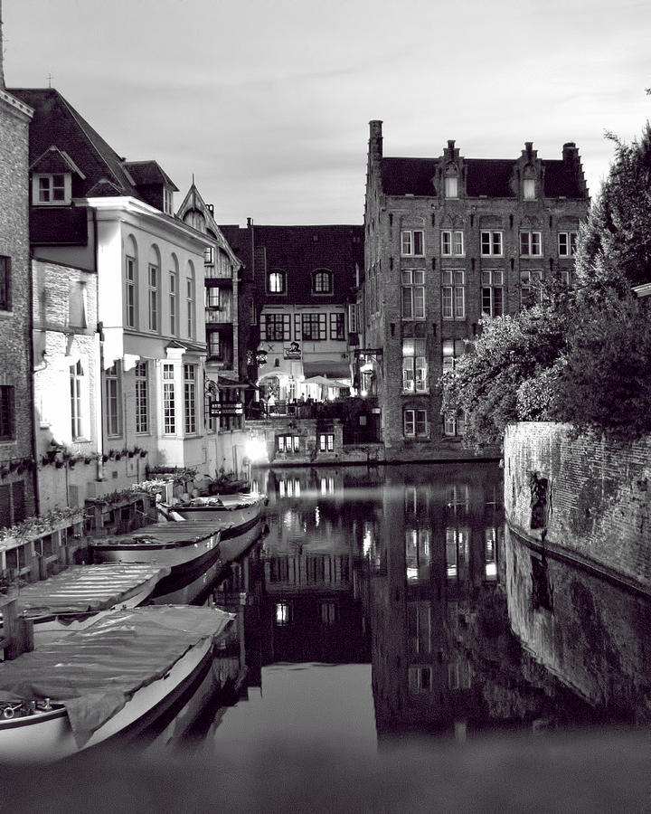 Bruges Canal in Black and White Photograph by Phyllis Taylor